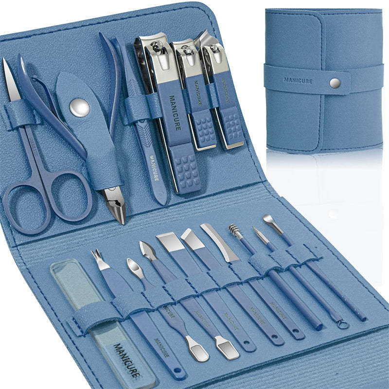 Manicure & Pedicure | 16-in-1 Full Function Kit with Leather Case