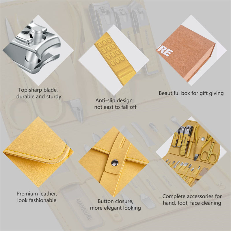 Manicure & Pedicure | 16-in-1 Full Function Kit with Leather Case